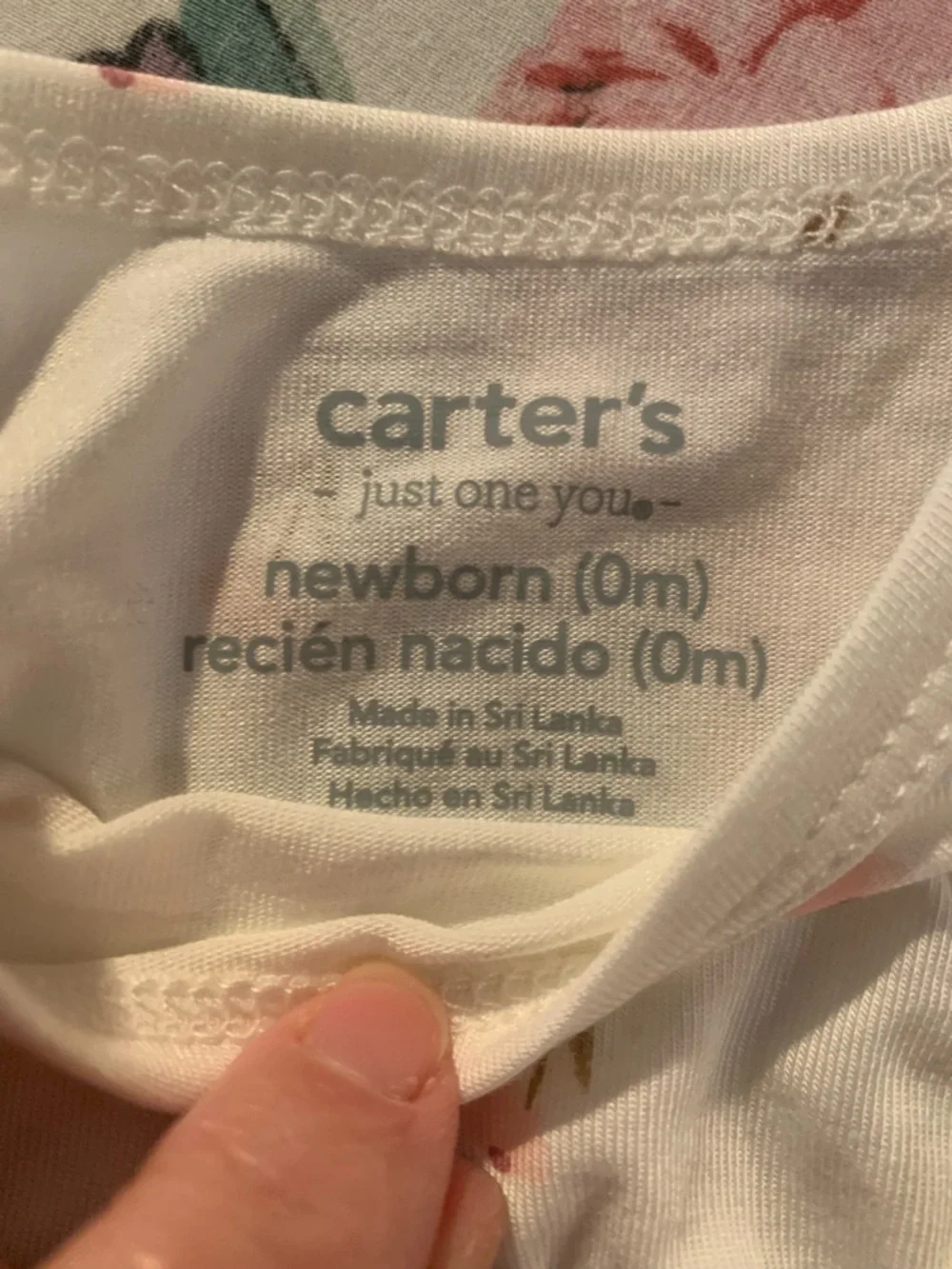 Carters White Long Sleeve Baby Top with Pink Floral Sprigs Newborn Size 0